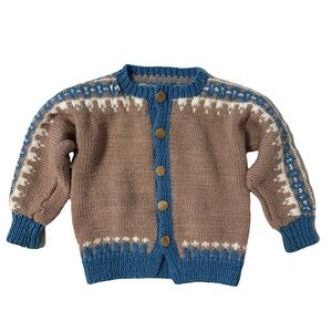 Kids Knitted Cardigan - Blue and Brown